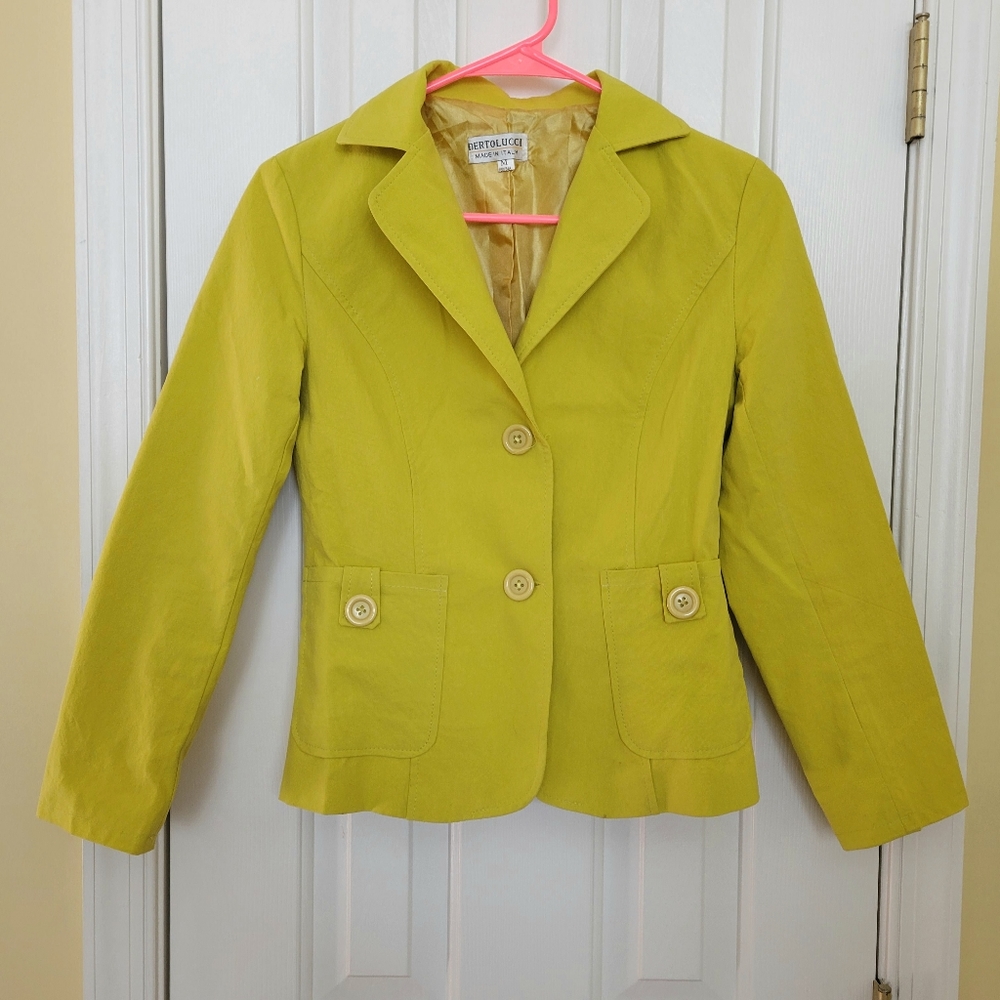 Vintage Bertolucci Blazer Jacket Sulfur Green Ginger Yellow Single Breast XS XXS